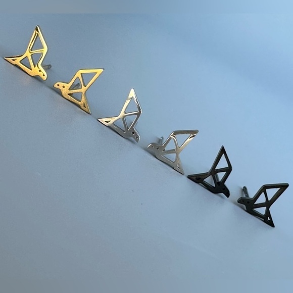 Surgical Steel Origami Bird Stud Earrings - Picture 1 of 16